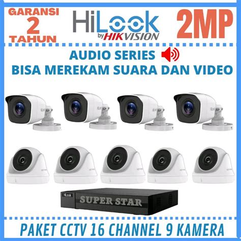 Jual PAKET CCTV HILOOK 16 CHANNEL 9 KAMERA 2MP AUDIO BISA MEREKAM SUARA