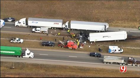 One Dead In Fiery Crash Involving Semis Near Purcell