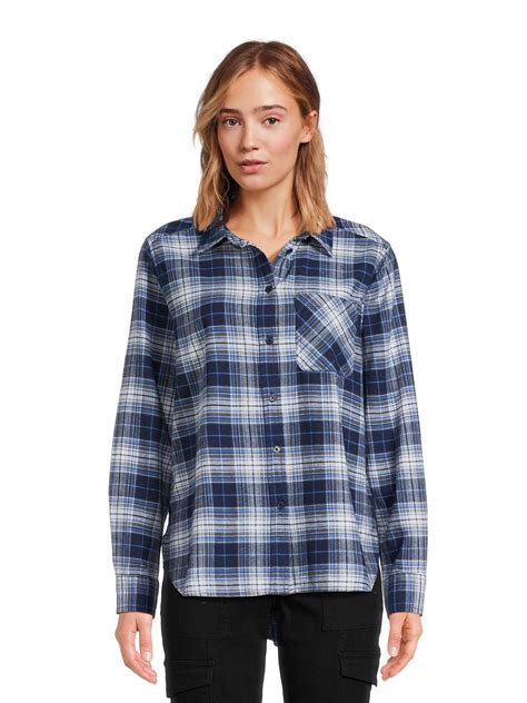 Time And Tru Womens Button Down Flannel Shirt With Long Sleeves Sizes