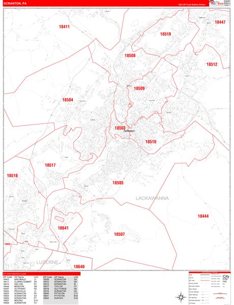 Scranton Pennsylvania Zip Code Wall Map (Red Line Style) by MarketMAPS ...