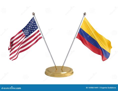 Banderas De Los Estados Unidos De América Y Colombia Sobre Fondo Blanco