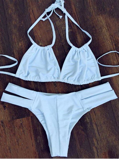 Off Halterneck White Bikini Set In White Zaful