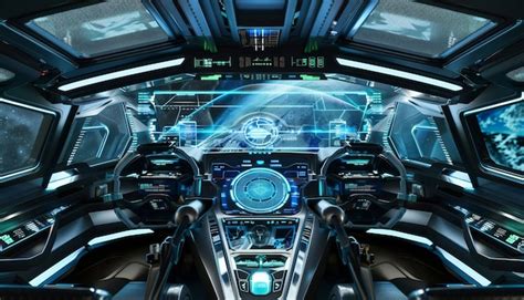 Premium Photo Futuristic Spaceship Cockpit Interior Control Panel