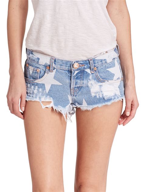 One Teaspoon Bonita Star Print Cut Off Denim Shorts In Blue Lyst