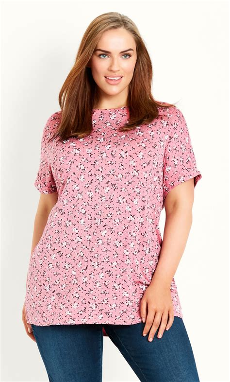 Ditsy Floral Cuff Sleeve Top Pink Evans