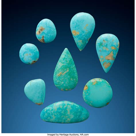 Turquoise Cabochons (Set of 8). Arkansas, USA . (Total: 8 | Lot