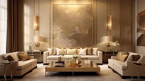 Premium AI Image | a living room with gold and beige accents