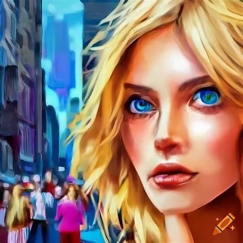 Blonde Woman Standing On A Busy City Street On Craiyon