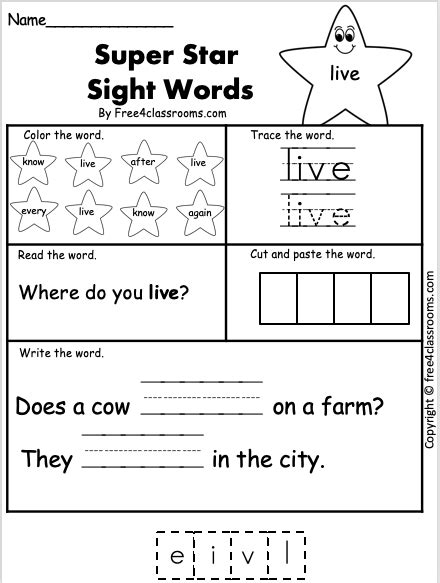 Sight Words Live Worksheets