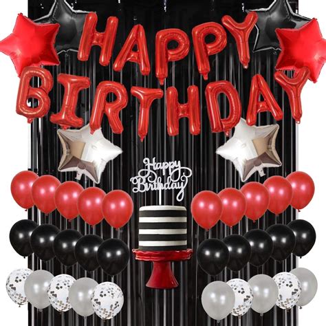 JOYMEMO Red Black And Silver Balloons Birthday Party Decorations Happy