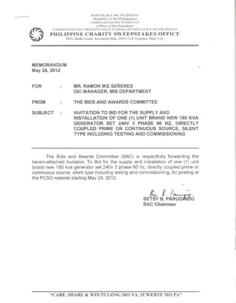 Invitation To Bid For The Supply And Installation Of One Philippine