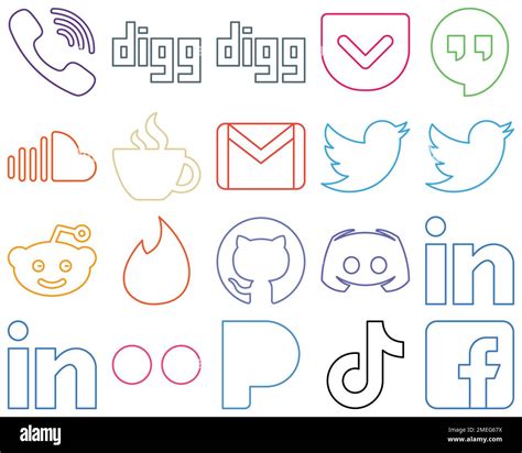 20 Completamente Editable Colourful Outline Iconos De Redes Sociales