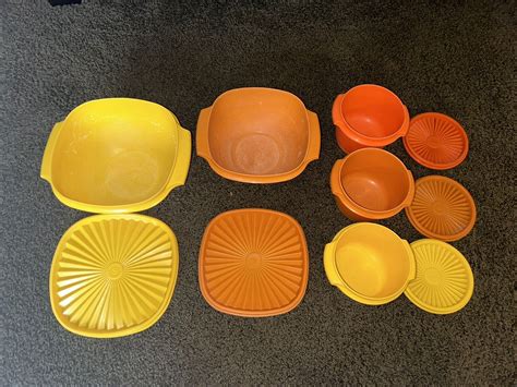 Vintage Tupperware Servalier Bowl Set Lot Harvest Yellow Orange