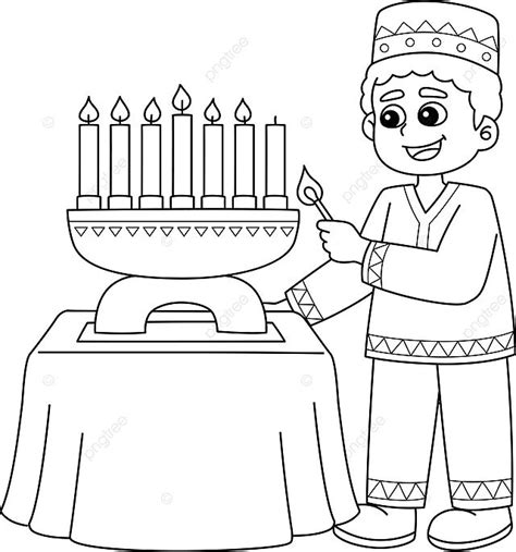 Kwanzaa Boy Lighting Kinara Isolated Coloring Imani Harvest Colouring