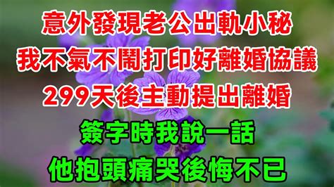 意外發現老公出軌小秘，我不氣不鬧打印好離婚協議，299天後主動提出離婚，簽字時我說一話，他抱頭痛哭後悔不已 蝴蝶家庭說 落日溫情 淺讀