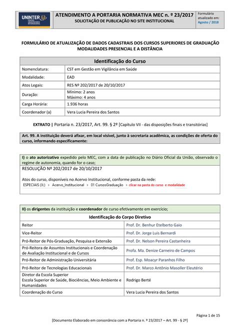 Pdf FormulÁrio De AtualizaÇÃo De Dados Cadastrais · Nomenclatura