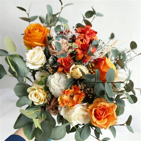 Wedding Orange Bouquets Silk Roses Wedding Bouquets Etsy