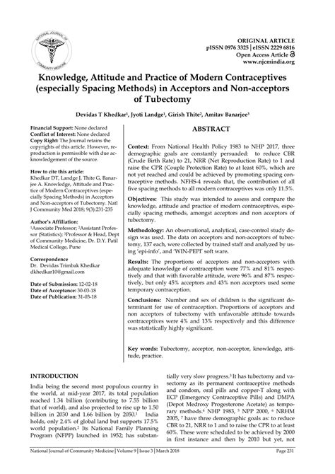 Pdf Knowledge Attitude And Practice Of Modern Contraceptives