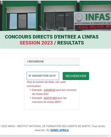 Résultats INFAS 2023 enfin disponibles 9500 admis la liste consultez