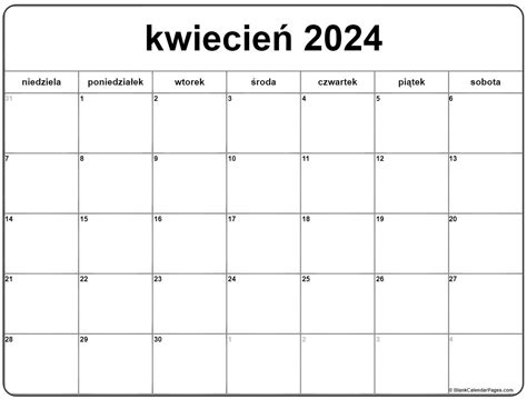 kwiecień 2024 bezpłatny kalendarz do druku kalendarz kwiecień