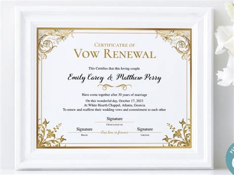 Vow Renewal Certificate Elegant Certificate Of Vow Renewal Wedding