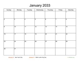 Printable 2033 Calendar | WikiDates.org