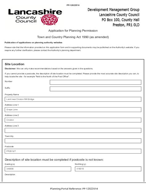 Fillable Online Lancashire County Council Planning Application Fax