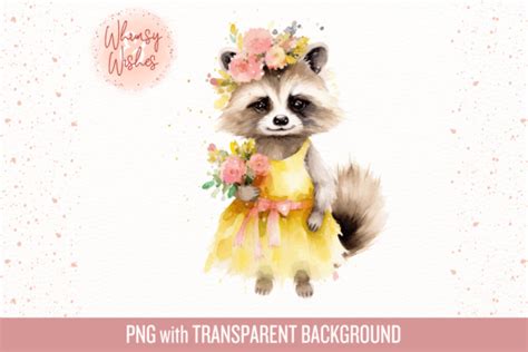 Cute Raccoon In Fancy Yellow Dress Graphic By Whimsyandwishes