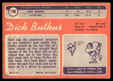 Topps Dick Butkus Hof Chicago Bears Low Grade No Reserve Ebay