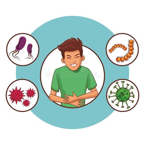 Young man sick cartoon stock vector. Illustration of microbiology ...