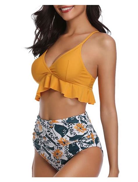 Buy Tempt Me Women Two Pieces High Waisted Ruffle Bikini Set V Neck