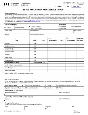 Fillable Online Leave Application And Absence Report Leave Application