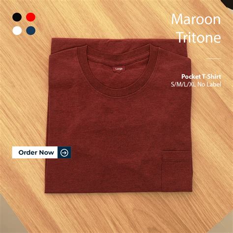 Jual Kaos Polos Saku Pria Pocket Tangan Pendek Warna Maroon Tritone