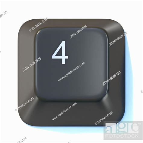 Black computer keyboard key Number 4 3D render illustration isolated on ...
