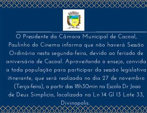 Comunicado Popula O C Mara Municipal De Cacoal