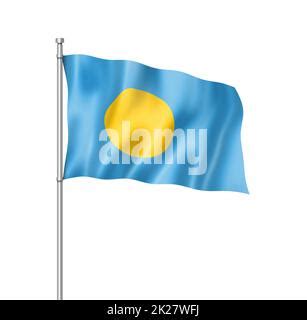 Palau Flag Waving Isolated On White Transparent Background Stock Photo