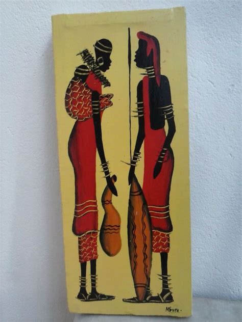 Painting Of An African Masai Woman And Masai Warrior Photo Detailed