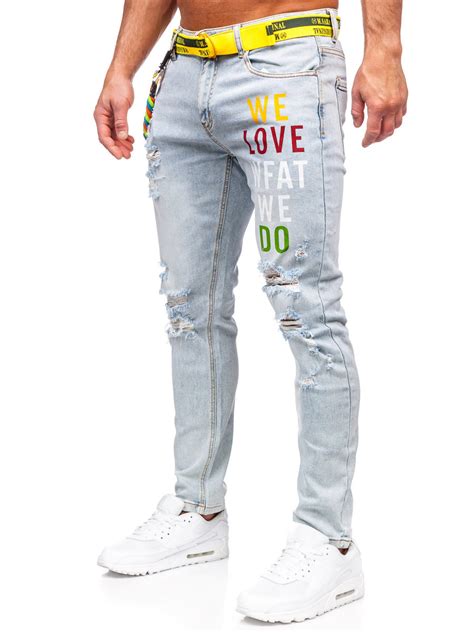 Niebieskie Spodnie Jeansowe M Skie Slim Fit Z Paskiem Denley Kx