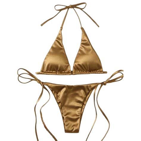 Lerpwige Women S Halter Bikini Set Pieces Tie Side Bathing Suit Solid Lace Up Swimsuits Tie