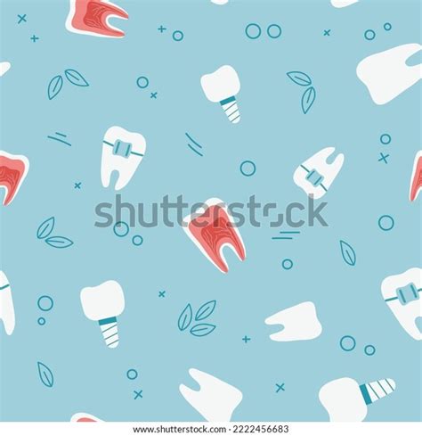 Dental Seamless Pattern Teeth Implants Braces Stock Vector Royalty