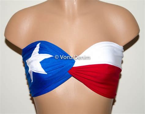 Texas Flag Bandeau Top Twisted Spandex Bandeau Bikini In Blue White