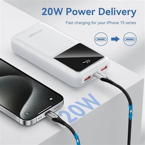 Vention Power Bank 20000mAh Battery Capacity Micro USB USB C USB