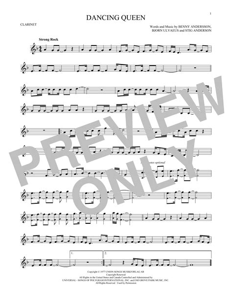 Dancing Queen By Abba Sheet Music For Clarinet Solo At Sheet Music Direct