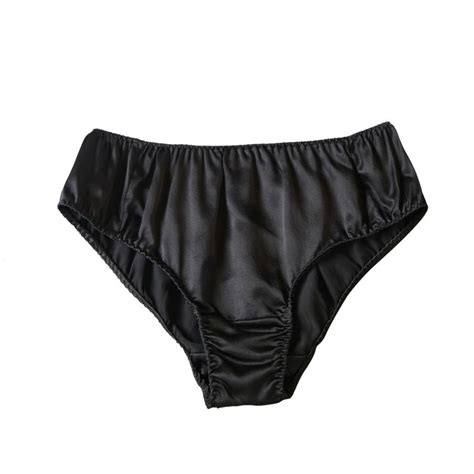 Pure Mulberry Silk Bikini Pantie Mid Waist In Black Soft Strokes Silk Wolf Badger