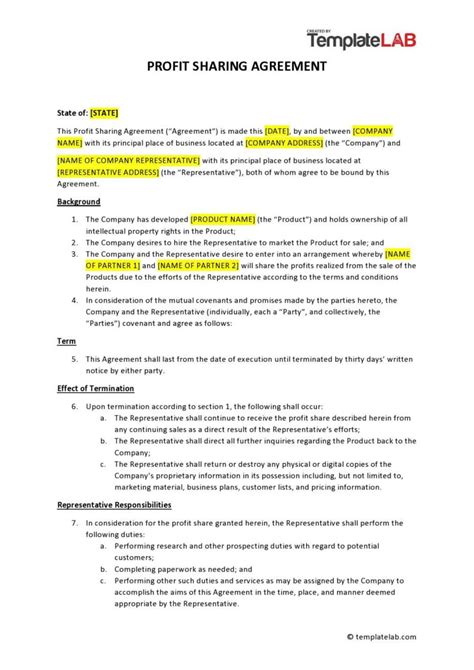 37 Free Profit Sharing Agreements Word PDF ᐅ TemplateLab