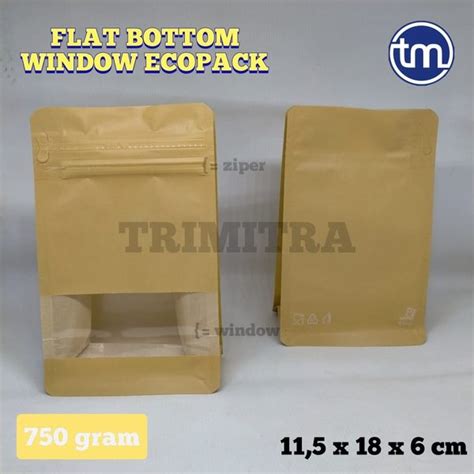 Jual FLATBOTTOM 750 GR ECOPACK WINDOW 750WZ PLASTIK KLIP KEMASAN KOPI