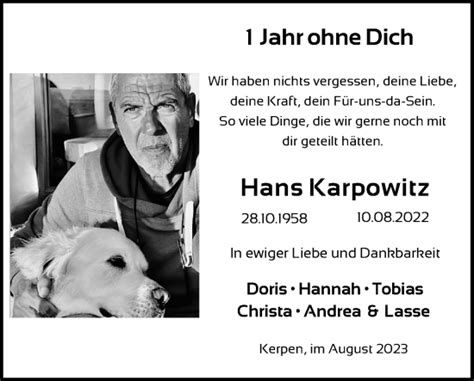 Traueranzeigen Von Hans Karpowitz Wirtrauern