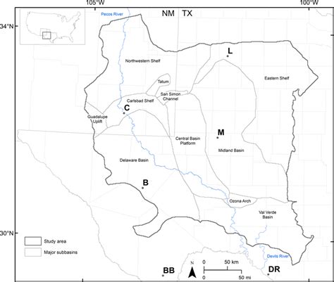 Study Area And Major Subbasins Within The Permian Basin B Is