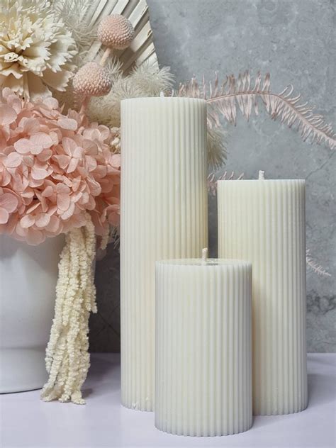 Ribbed Pillar Candle Set Of 3 Ribbed Pillar Candles Etsy Australia