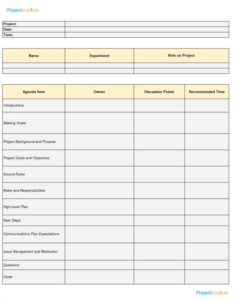 Printable Project Management Meeting Agenda Template